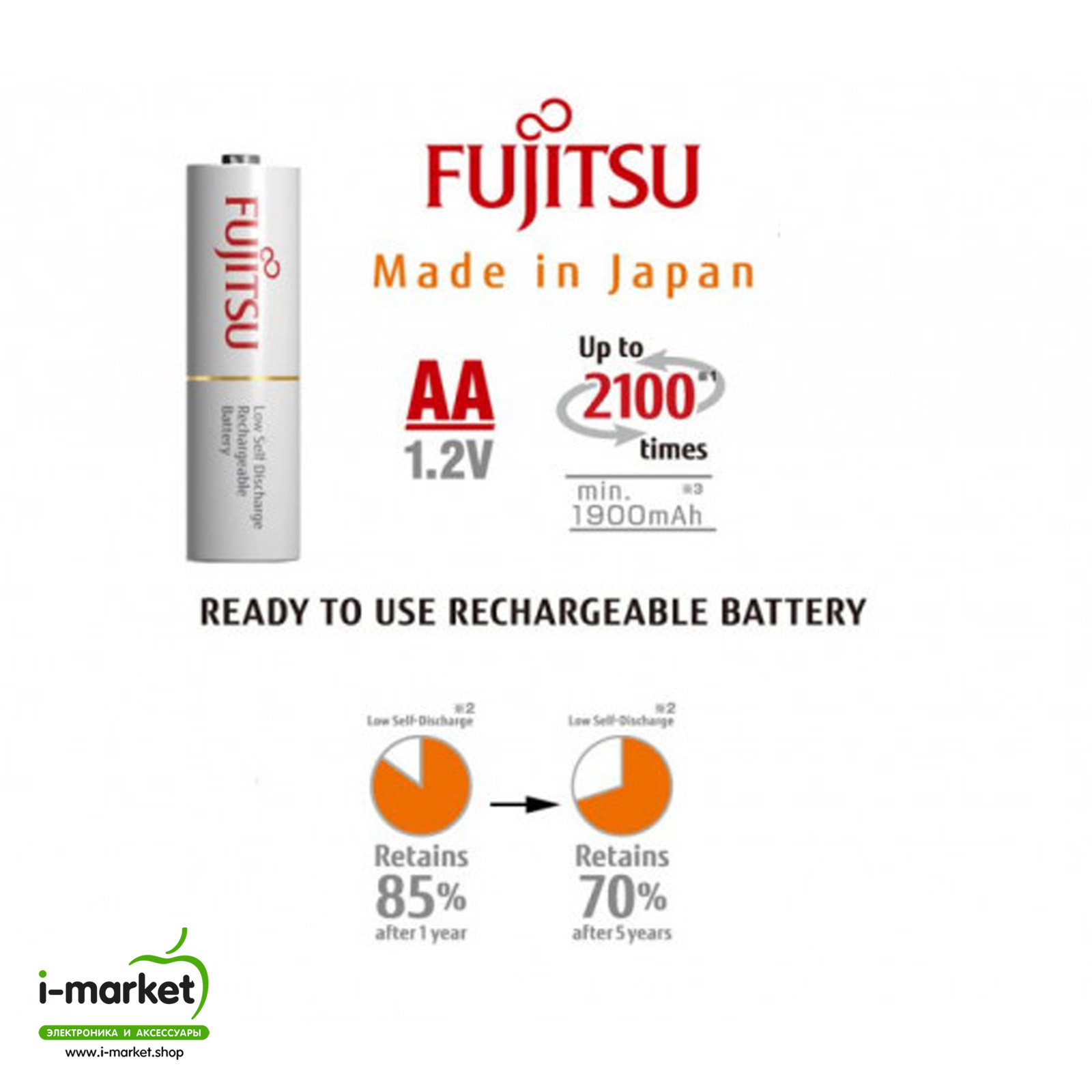 Аккумулятор профессиональный Fujitsu перезаряжаемый R6 AA NI-MH 2000mAh, в блистере 4 штуки, тип пальчиковый.
