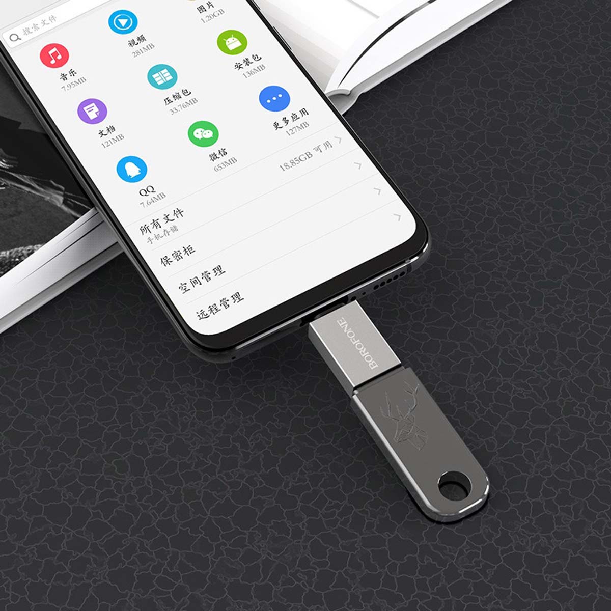 Адаптер, переходник, конвертер BOROFONE BV2 USB на Micro USB, поддержка OTG, USB3.0, цвет серебристый