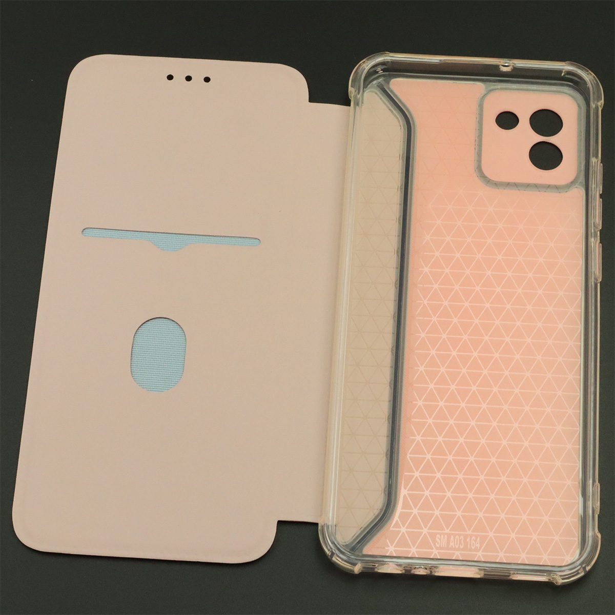 Чехол книжка для SAMSUNG Galaxy A03 (SM-A035F), экокожа, визитница, цвет розовый песок