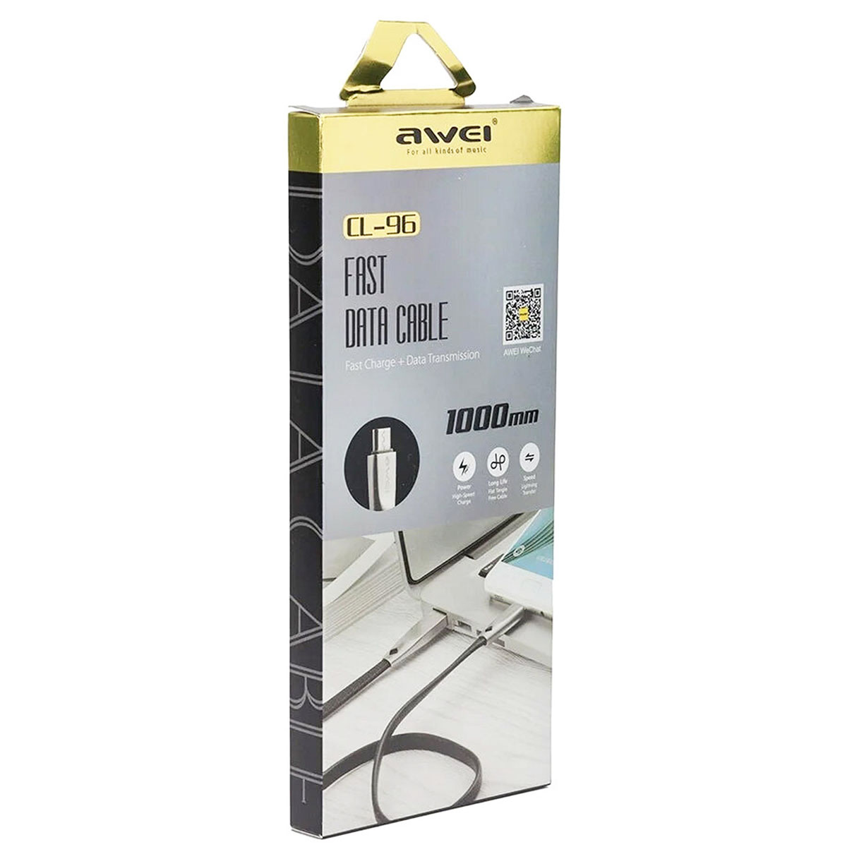 AWEI CL-96 FAST кабель Micro USB, 2.4A, длина 1 метр, цвет черный.