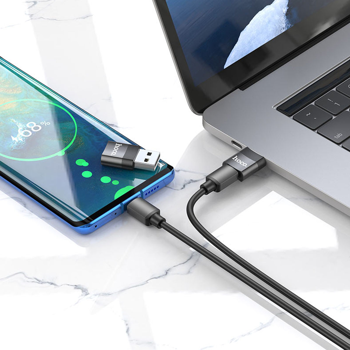 Адаптер, переходник OTG HOCO UA17 USB A (папа) на USB Type C (мама), 60W, цвет черный