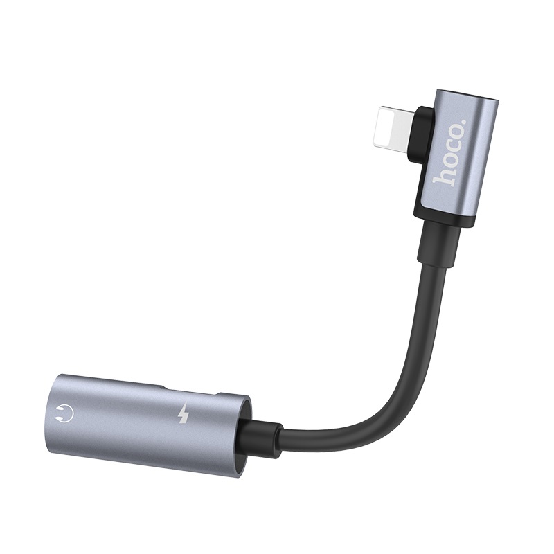 HOCO LS18 адаптер / конвертер /  аудио преобразователь для APPLE lightning 8-pin на наушники 8 pin и зарядный кабель 8 pin, цвет графитовый.