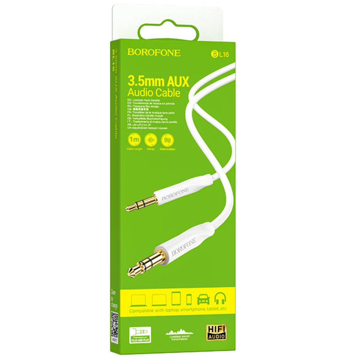 Кабель AUX BOROFONE BL16 Clear sound, длина 1 метр, цвет белый
