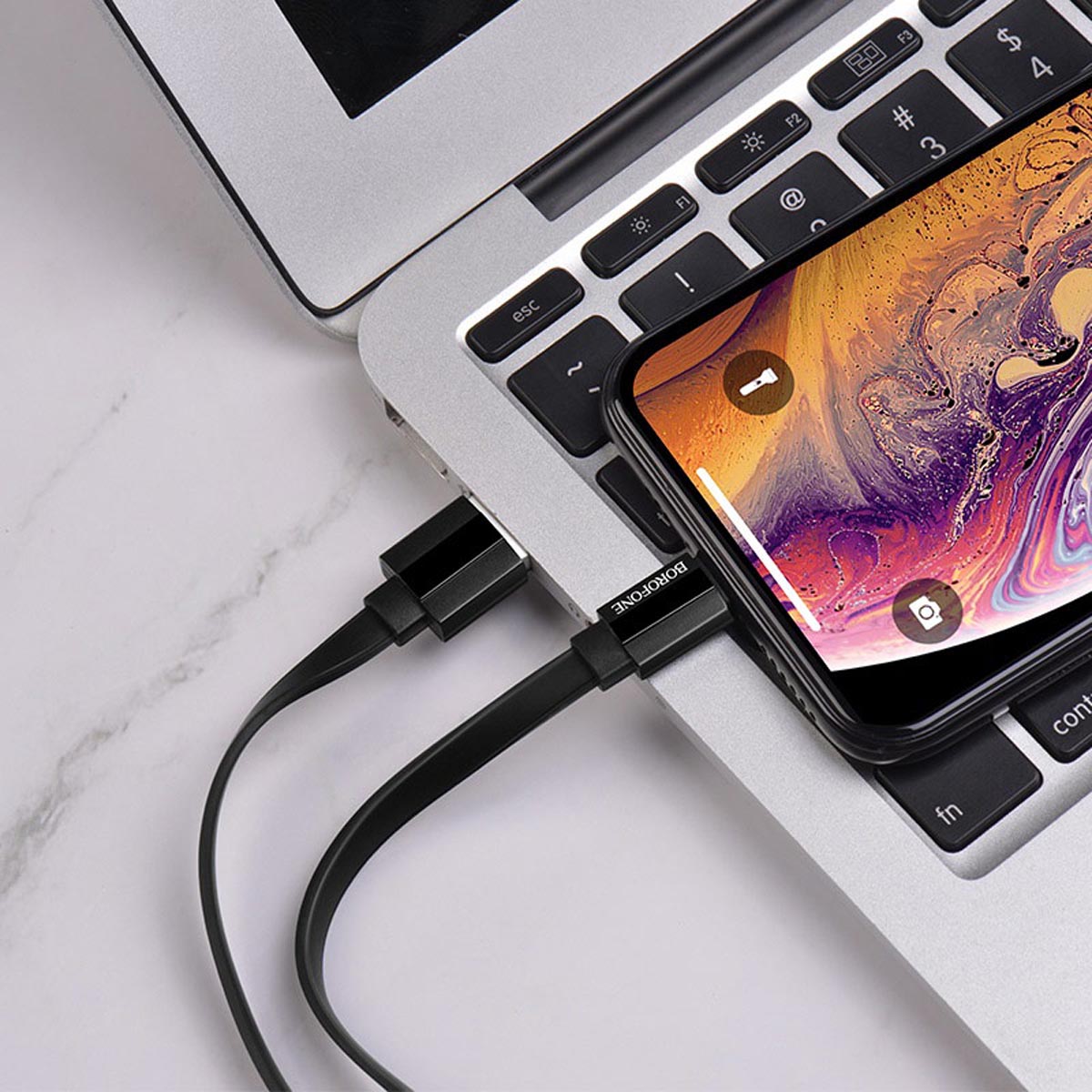 Кабель BOROFONE BU8 Glory APPLE Lightning 8 pin, 2.4A, длина 1.2 метра, силикон, плоский, цвет черный