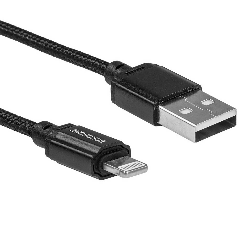 Кабель BOROFONE BX87 Sharp USB Lightning 8 pin, 2.4A, длина 1 метр, тканевая оплетка, цвет черный