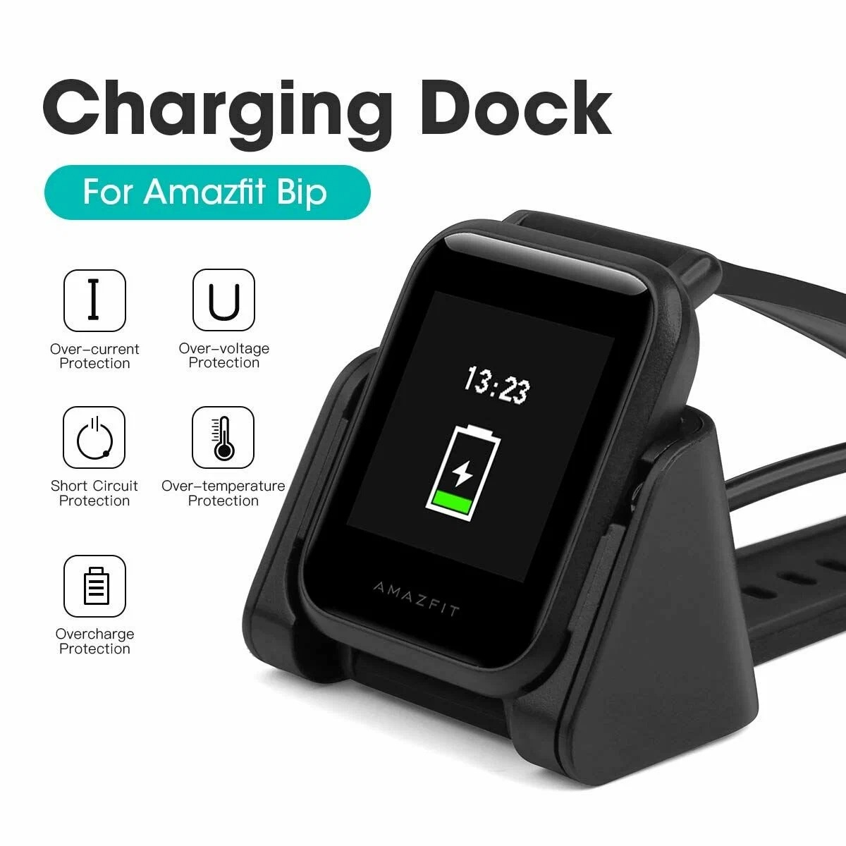 Зарядное устройство USB для Amazfit Bip Lite A1915, Bip A1608, длина 1 метр, цвет черный