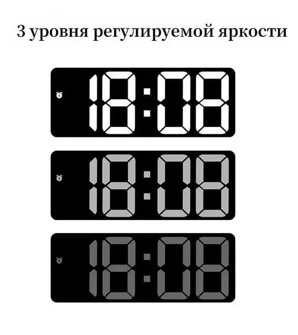 Электронные настольные часы LED RB1, будильник, календарь, температура, цвет черный с белыми цифрами