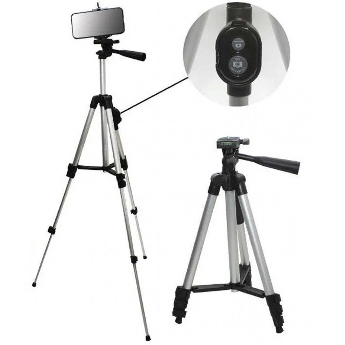 Штатив трипод DK-3888 для камеры и телефона, Bluetooth кнопка, цвет серебристый