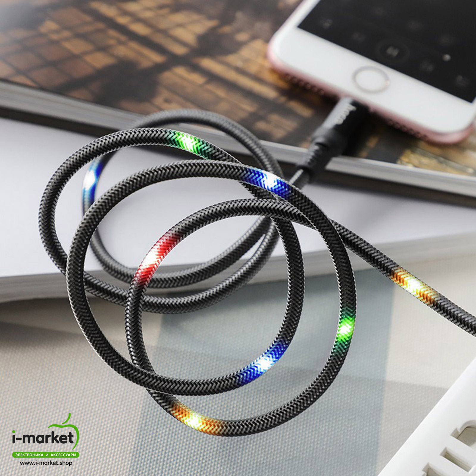 Кабель Micro USB, HOCO U63 Spirit, LED подсветка от звука, 1.2 метра, цвет черный