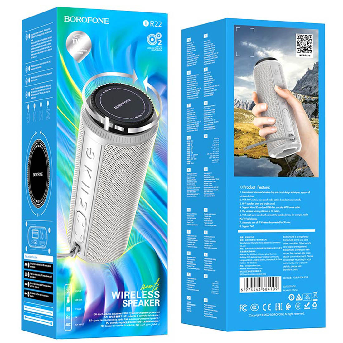 Портативная колонка BOROFONE BR22 Sports, Bluetooth, TF Card, AUX, FM, USB, цвет серый