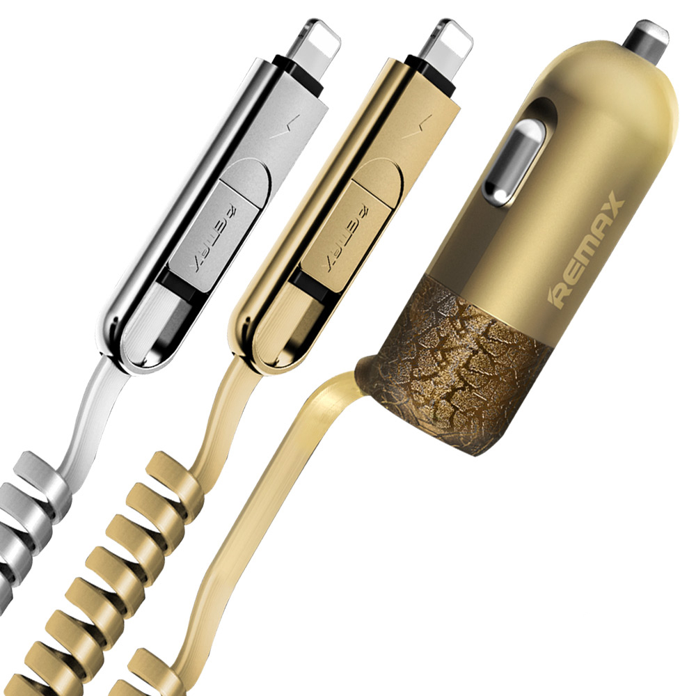 Автомобильное зарядное устройство "REMAX" FINCHY/RC-C103 Iphone 5S/6S/MicroUSB + 1 USB (цвет=серебро.