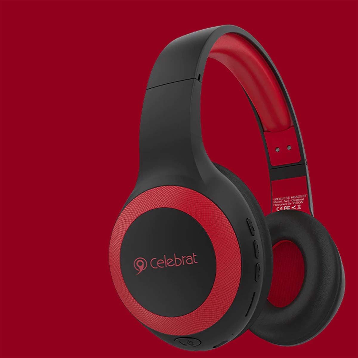 Гарнитура (наушники с микрофоном) беспроводная полноразмерная, Celebrat A23, цвет черно красный