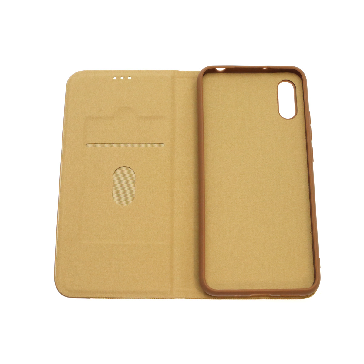 Чехол книжка MESH для XIAOMI Redmi 9A, текстиль, силикон, бархат, визитница, цвет золотистый