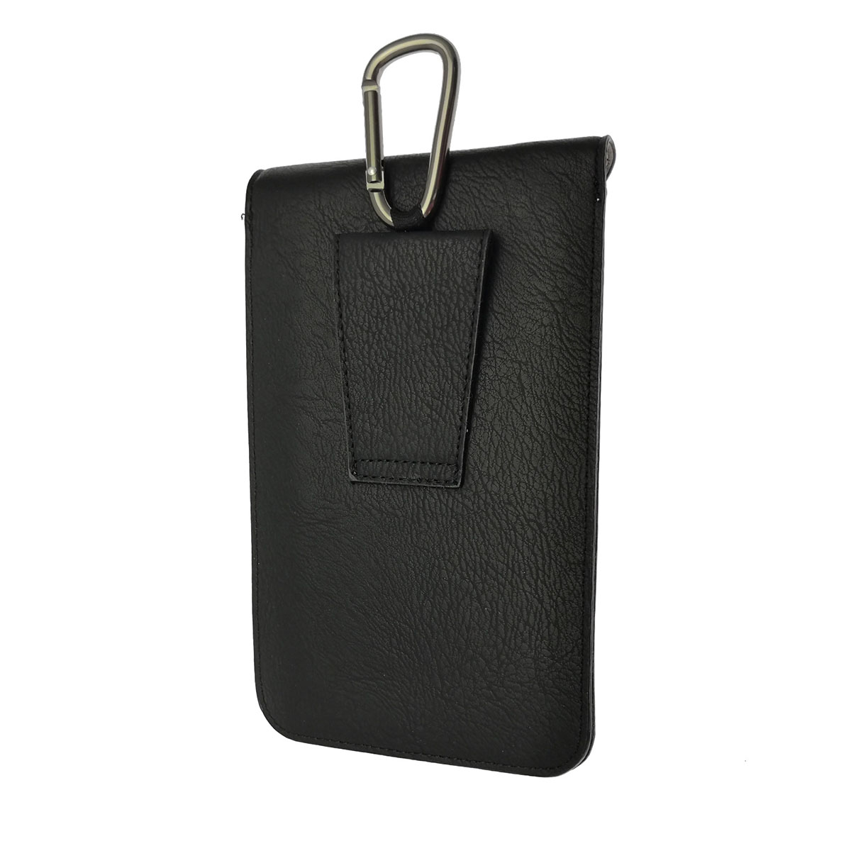 Чехол кобура на ремень для смартфонов, экокожа, карабин, визитница, цвет черный.