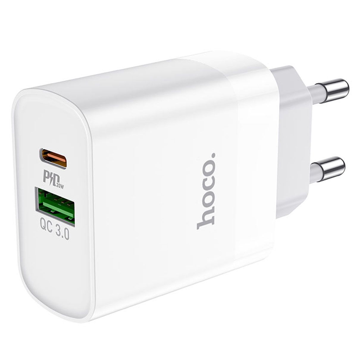 СЗУ (Сетевое зарядное устройство) HOCO C80A Rapido, 20W, 1 USB Type C, 1 USB, QC3.0, PD20W, цвет белый