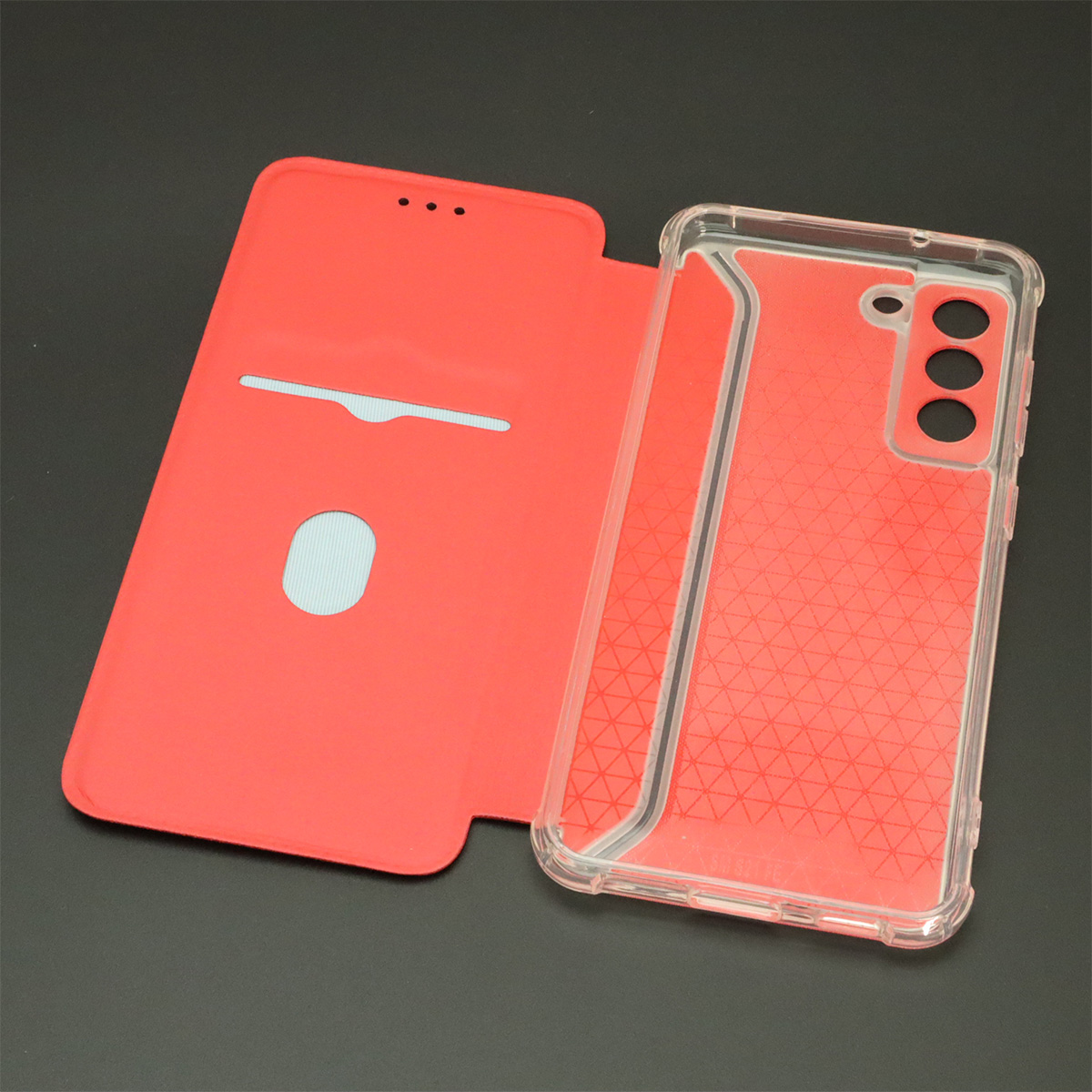 Чехол книжка для SAMSUNG Galaxy S21 FE (SM-G990B), экокожа, визитница, цвет красный