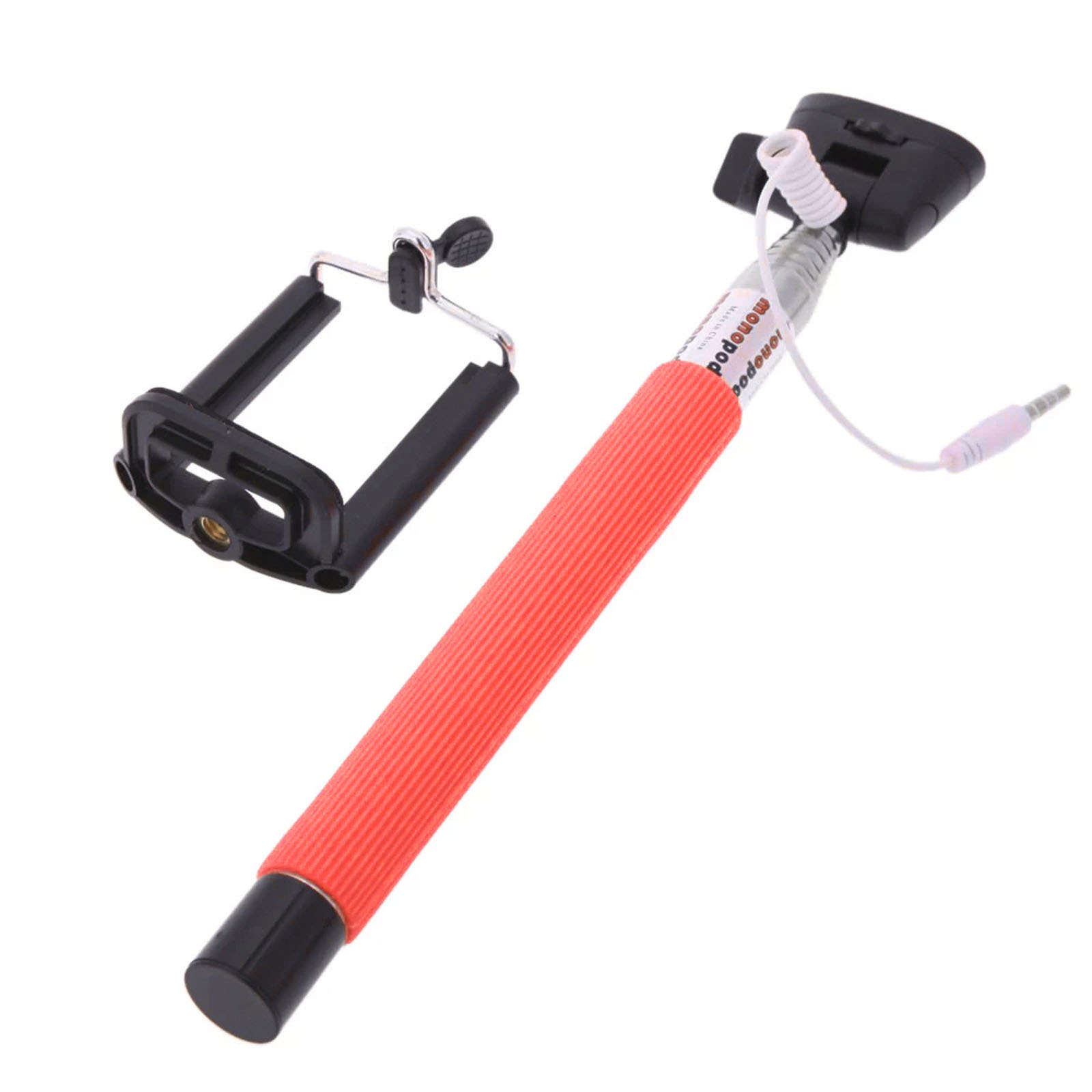 Проводной монопод A88, селфи палка, с проводом в разъем гарнитуры, с кнопкой на рукоятке, цвет красный