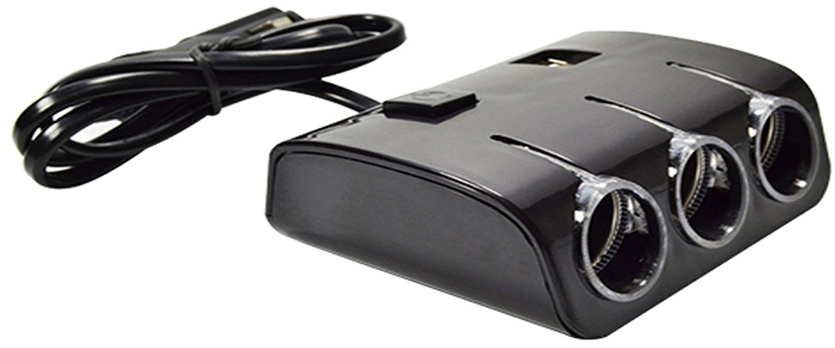 Автомобильный разветвитель OLESSON 1505, 120W, 12/24V, 3 выхода, 2 USB входа, кнопка выключения, цвет черный