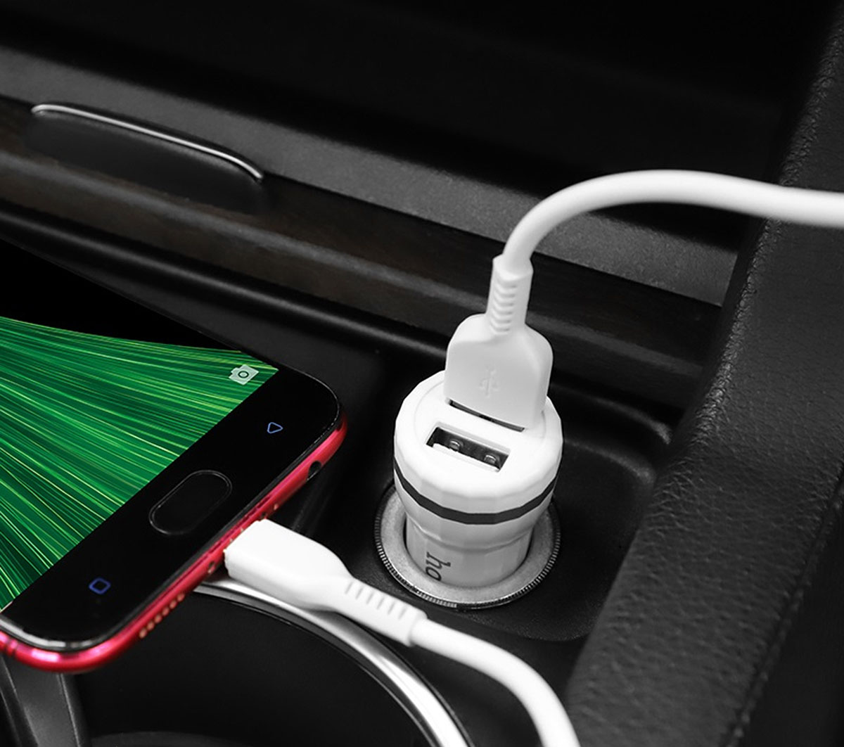 АЗУ (Автомобильное зарядное устройство) 2 порта USB, HOCO Z27 Staunch, с кабелем Micro USB X20, 1 метр, цвет белый