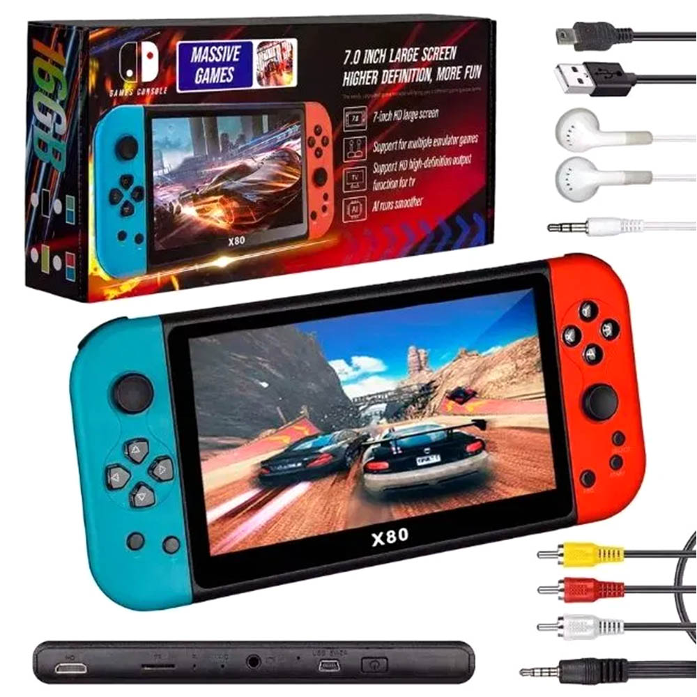 Портативная игровая приставка X80, экран 7 дюймов, 16 GB, цвет красно синий