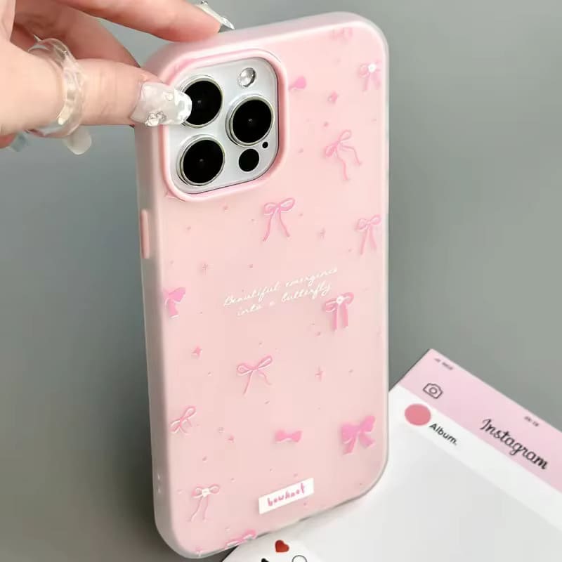 Чехол-накладка Jelly Bowknet для Apple iPhone 15 Pro Max, силиконовая, рисунок снежинки и бабочки, цвет розовый