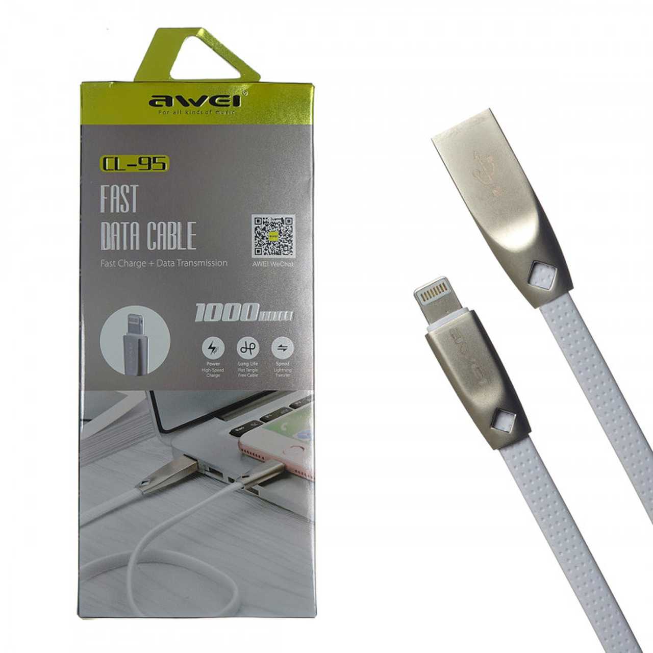 AWEI CL-96 FAST кабель Micro USB, 2.4A, длина 1 метр, цвет белый.