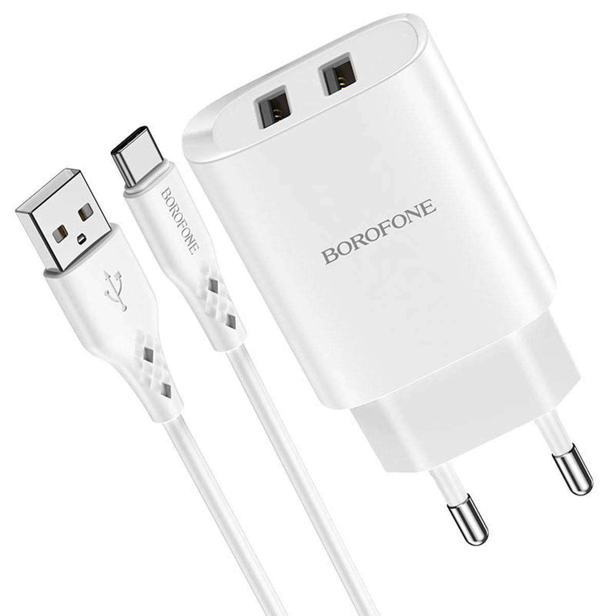 СЗУ (Сетевое зарядное устройство) BOROFONE BN2 Super fast с кабелем USB Type C, 2.1A, длина 1 метр, цвет белый
