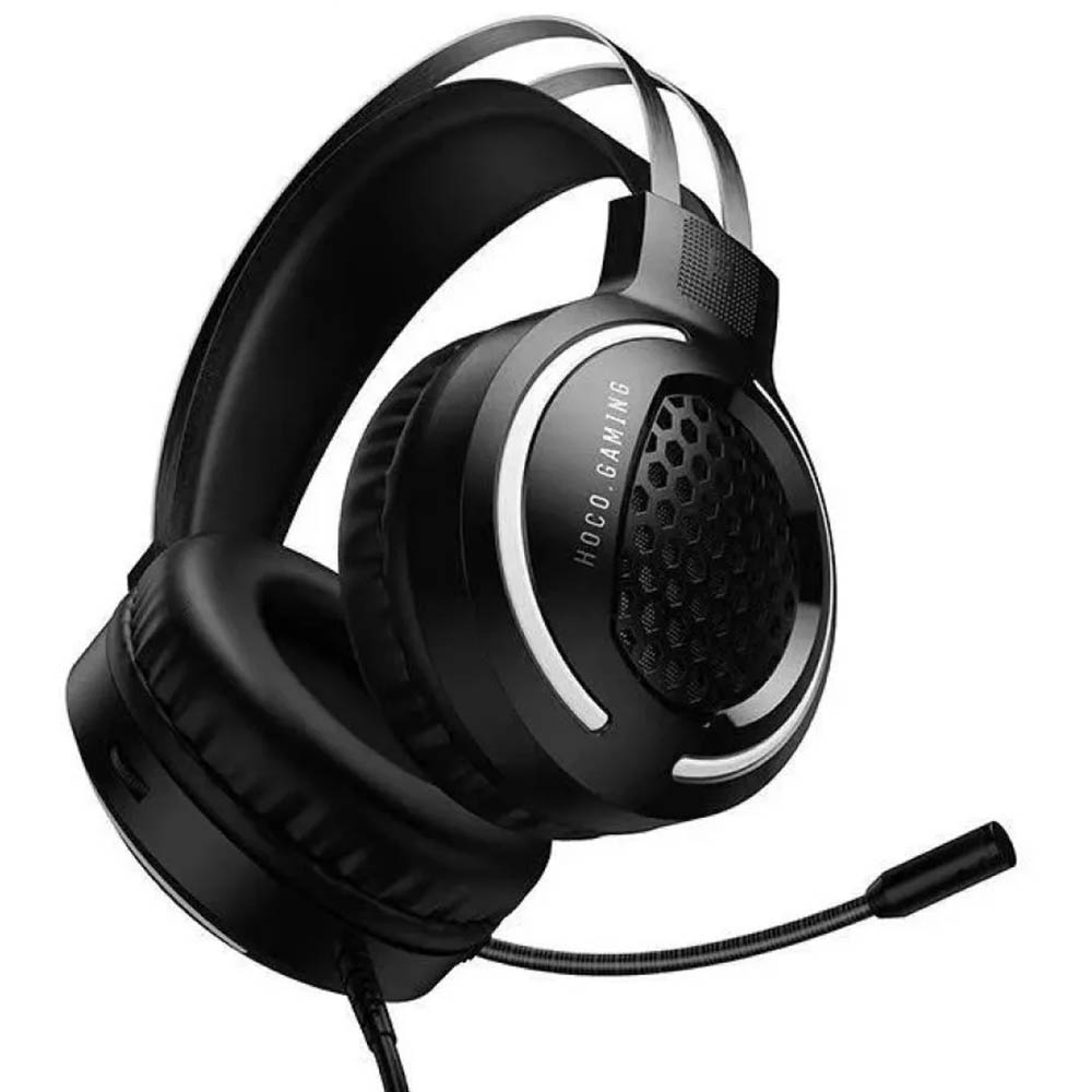 Игровая гарнитура (наушники с микрофоном) проводная, полноразмерная, HOCO W112, RGB подсветка, цвет черный