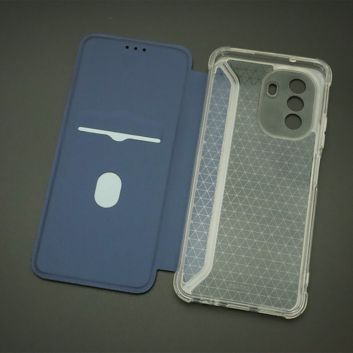 Чехол книжка для HUAWEI Nova Y70, экокожа, визитница, цвет темно синий