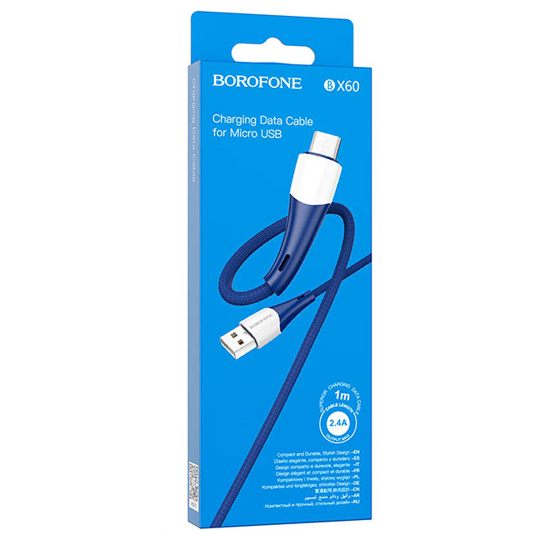 Кабель BOROFONE BX60 Superior micro USB, 2.4A, длина 1 метр, нейлон, цвет синий