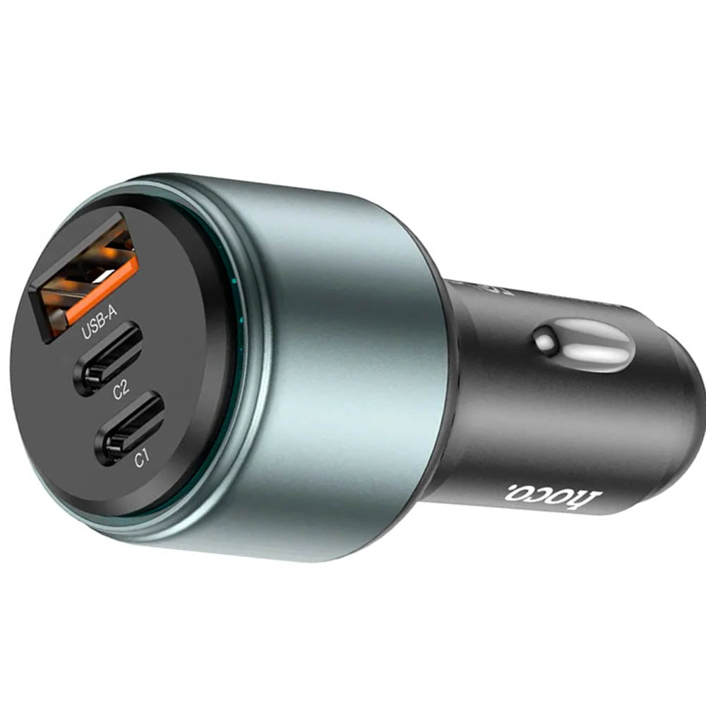 АЗУ (Автомобильное зарядное устройство) HOCO NZ9, 95W, 1 USB, 2 USB Type C, PD65W, QC3.0, цвет серебристо черный