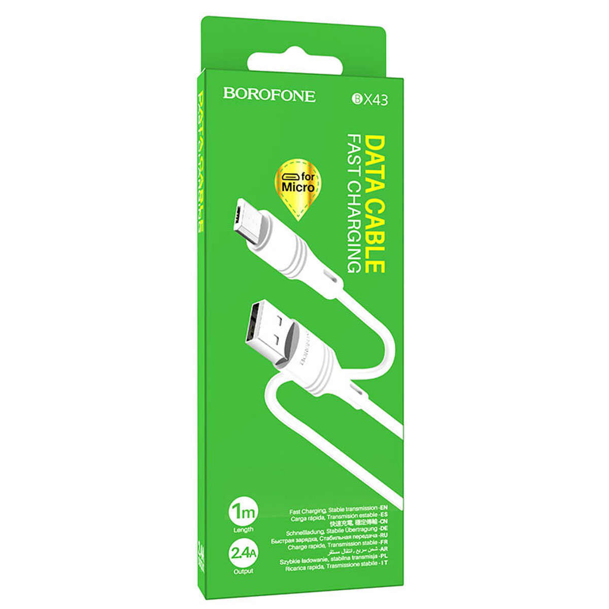 Кабель BOROFONE BX43 CoolJoy Micro USB, 2.4A, длина 1 метр, цвет белый