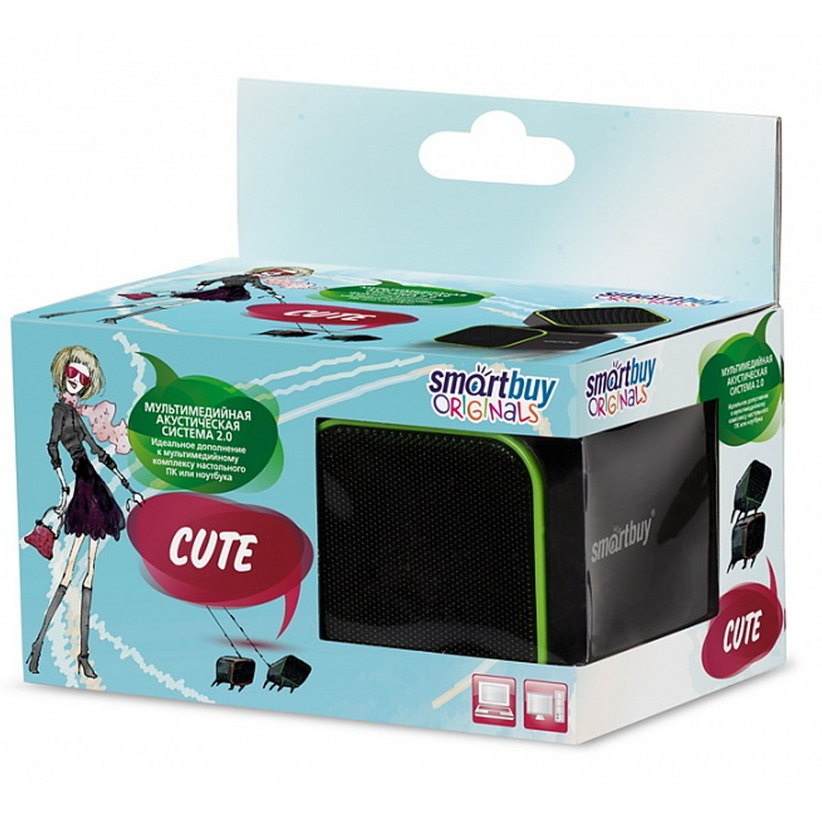 Акустическая система 2.0 SMARTBUY CUTE, 6W, цвет черно зеленый