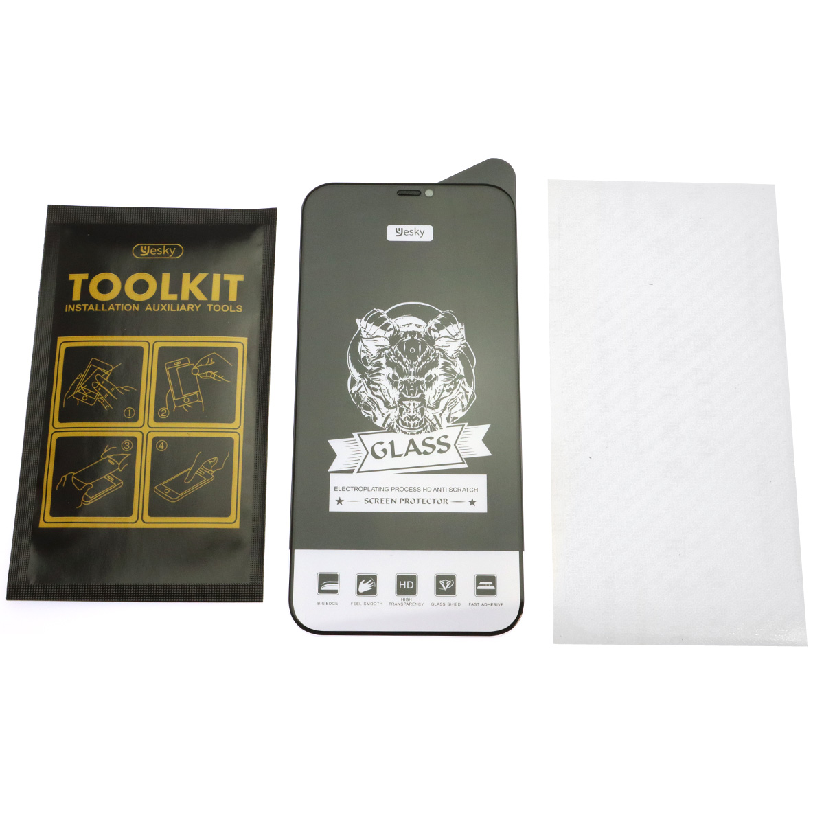 Комплект защитное стекло экрана и пленка задней крышки YESKY PRIVACY для iPhone 12 Pro Max (6.7"), цвет окантовки cтекла черный