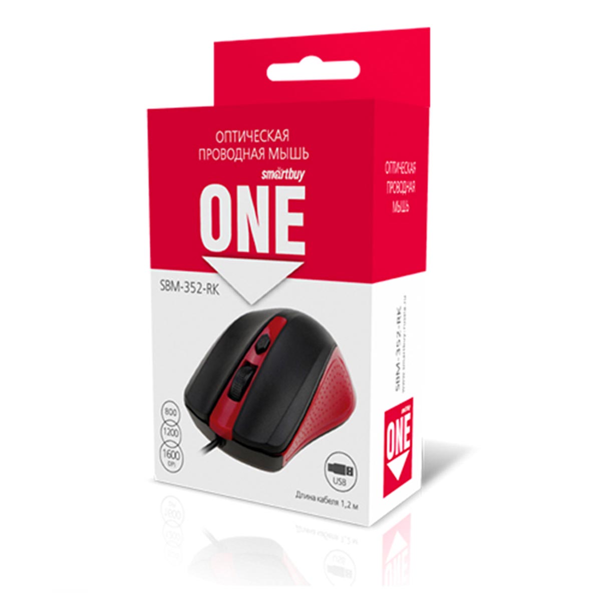 Мышь проводная SMARTBUY ONE 352, оптическая, цвет черно красный