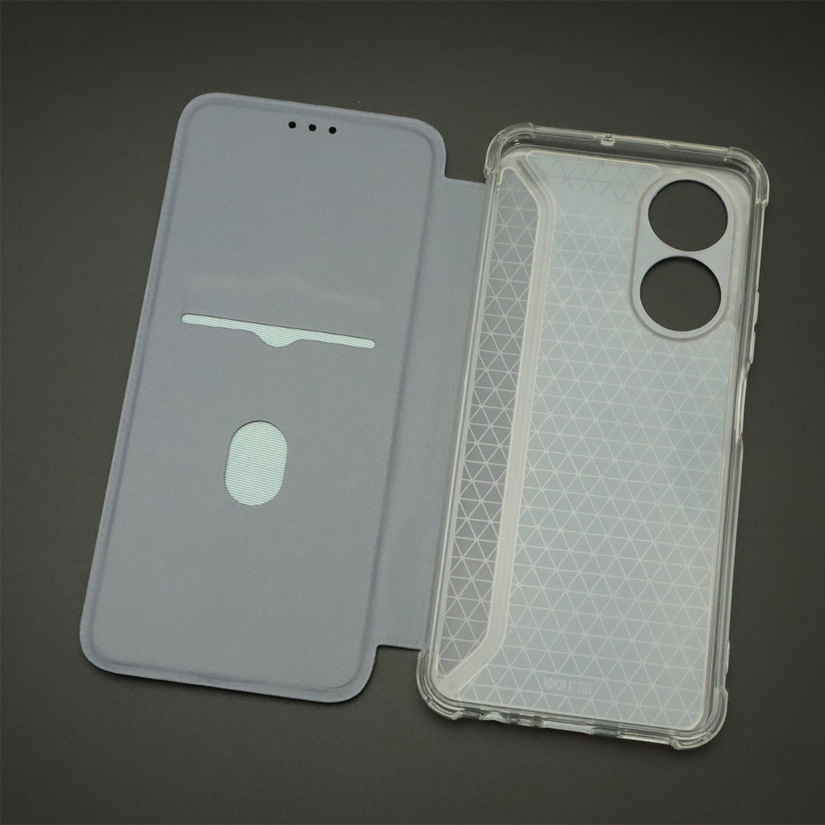 Чехол книжка для HUAWEI Honor X7, экокожа, визитница, цвет темно серебристый