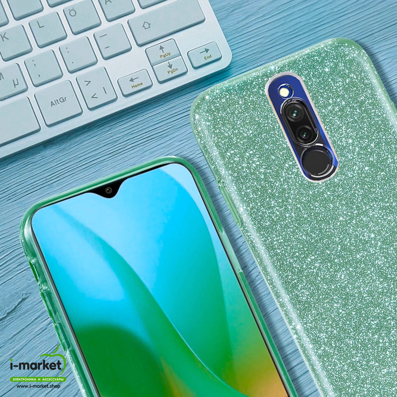 Чехол накладка Shine для XIAOMI Redmi 8, силикон, блестки, цвет зеленый
