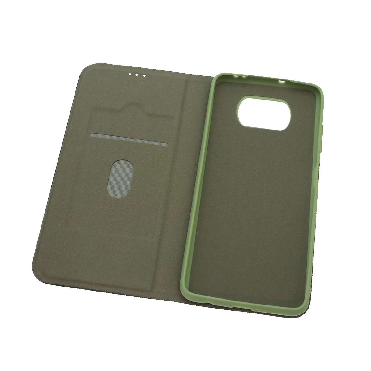 Чехол книжка MESH для XIAOMI POCO X3, POCO X3 Pro, текстиль, силикон, бархат, визитница, цвет зеленый