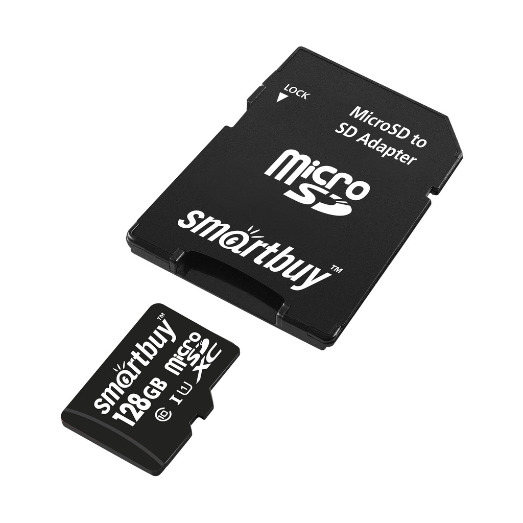 Карта памяти 128Gb MicroSDXC SMARTBUY SB128GBSDCL10-01, Class 10, UHS-1, SD адаптер, цвет черный