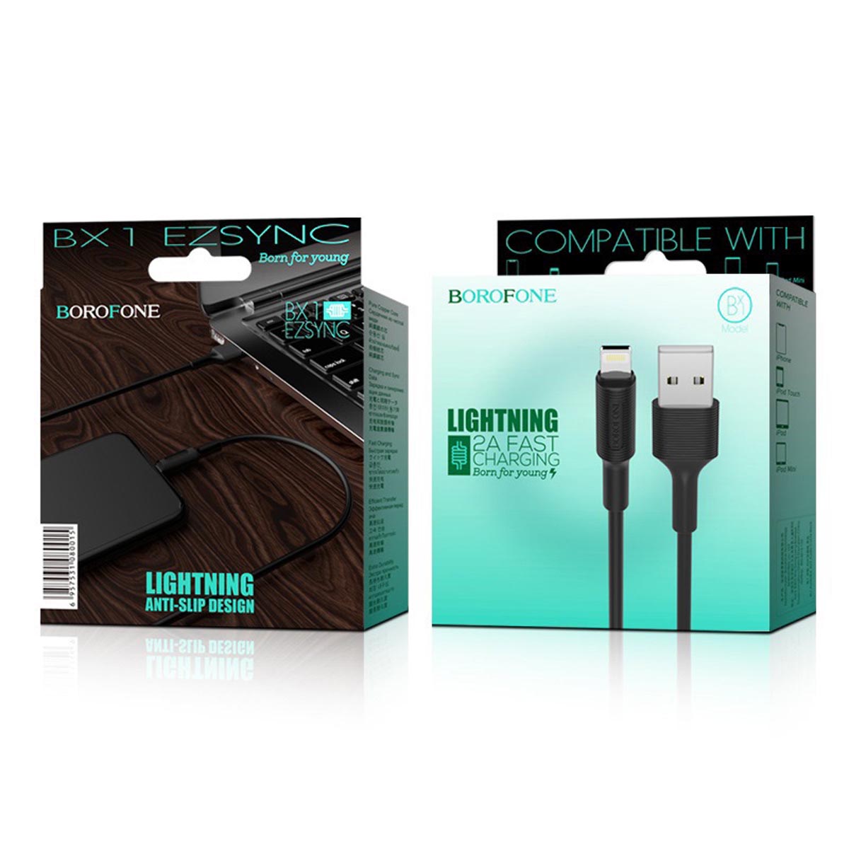 Кабель BOROFONE BX1 EzSync Lightning 8 pin, 2A, длина 1 метр, силикон, цвет черный