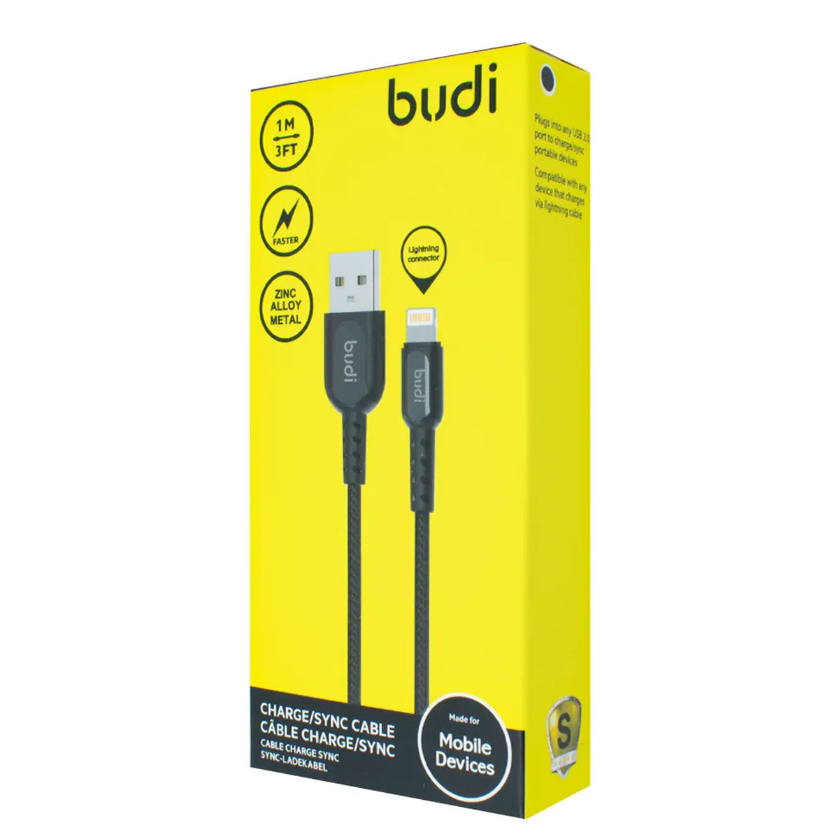 Кабель BUDI M8J192L-BLK Rev.A00 Lightning 8 pin, длина 1 метр, цвет черный