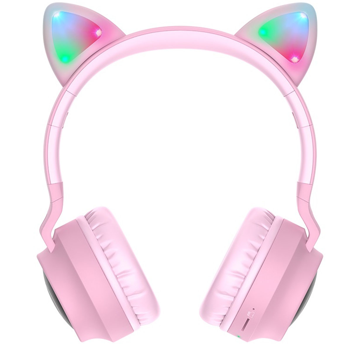 Гарнитура (наушники с микрофоном) беспроводная, полноразмерная, HOCO W27 CAT EAR, RGB подсветка, цвет розовый