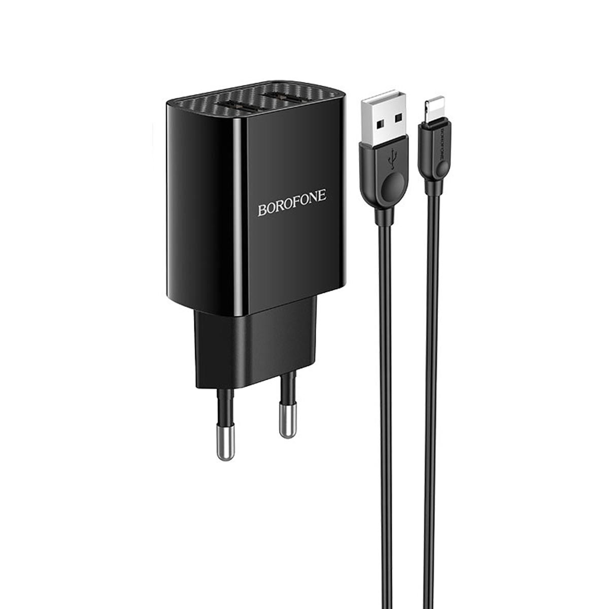 СЗУ (Сетевое зарядное устройство) BOROFONE BA53A Powerway с кабелем Lightning 8 pin, 2.1А, длина 1 метр, цвет черный