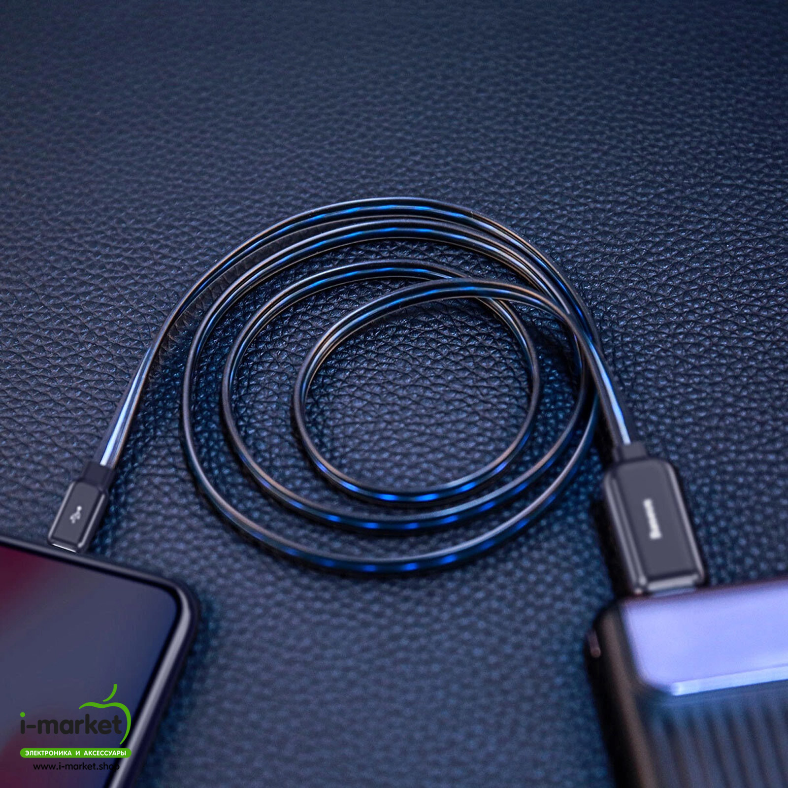 Кабель с подсветкой BASEUS CALLG-09 Glowing USB на Lightning 8-pin, 2.4A, 1 метр, цвет черный