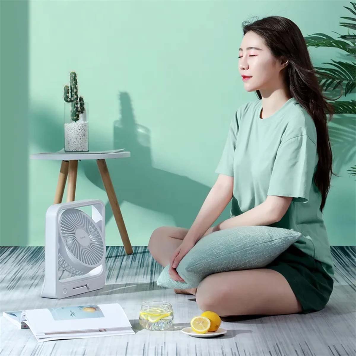 Вентилятор настольный BASEUS Cube SHAKING FAN, 5400 mAh, цвет белый (распродажа -60%)