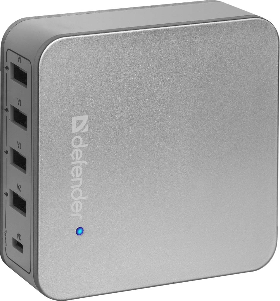 Сетевой адаптер Defender UPA-50 4 порта USB + Type C, 5V / 8A.