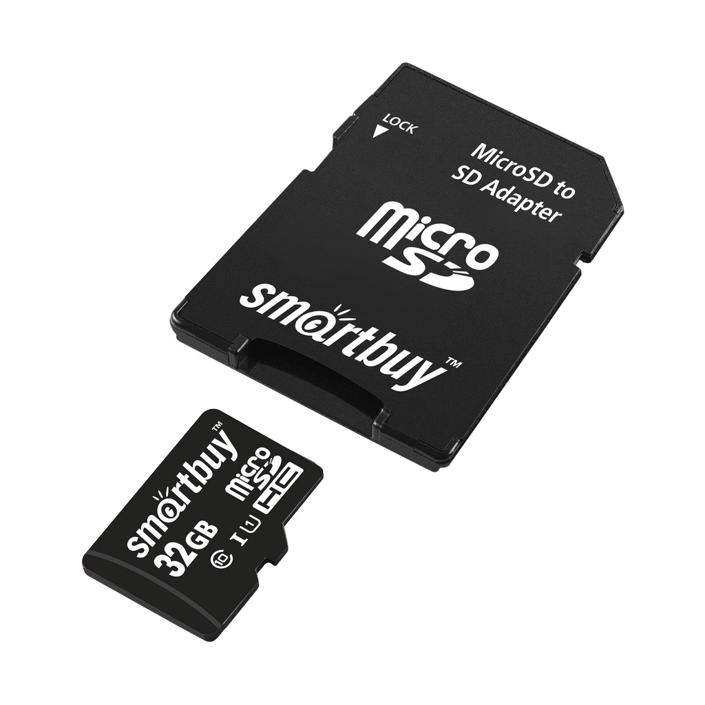 Карта памяти MicroSD 32GB SMARTBUY Сlass 10 UHS-I (SB32GBSDCL10-01), SD адаптер, цвет черный