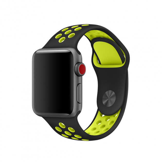 Ремешок для Apple Watch спортивный "Nike", размер 38 mm, цвет чёрный - зеленый.