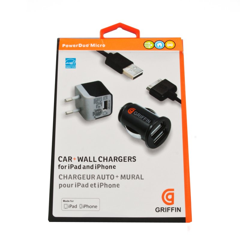 Комплект зарядных устройств "Griffin" 2,1A для Apple 30 pin сеть/авто/кабель (коробка/черный).
