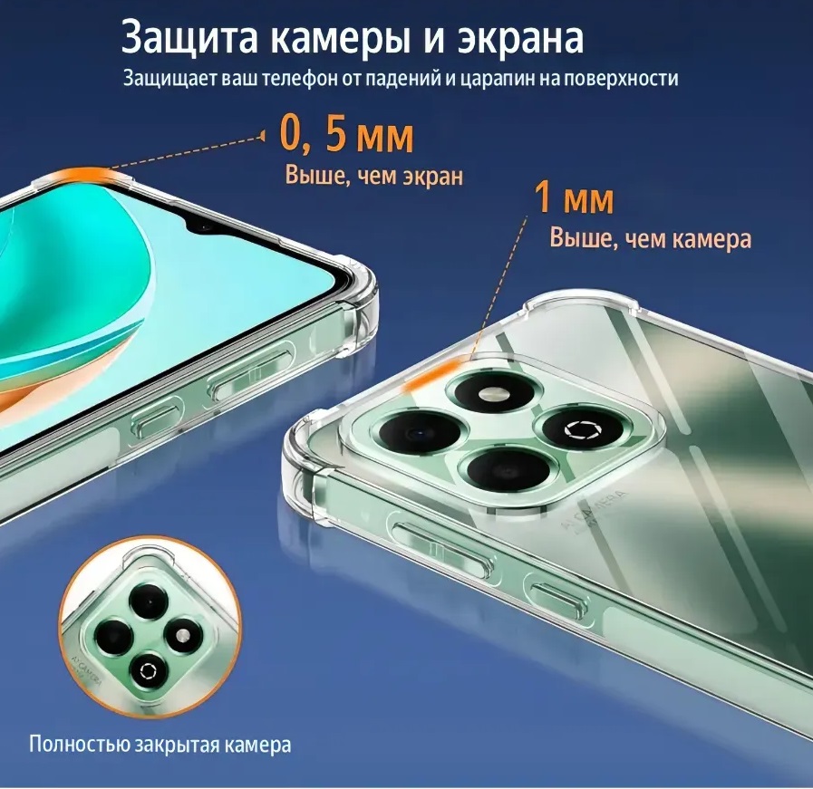 Чехол накладка BRF для HONOR X7d (LGN-LX1), усиленные края, защита камеры, силикон прозрачный